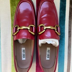BiBi Lou Red Loafers with Gold Buckle
